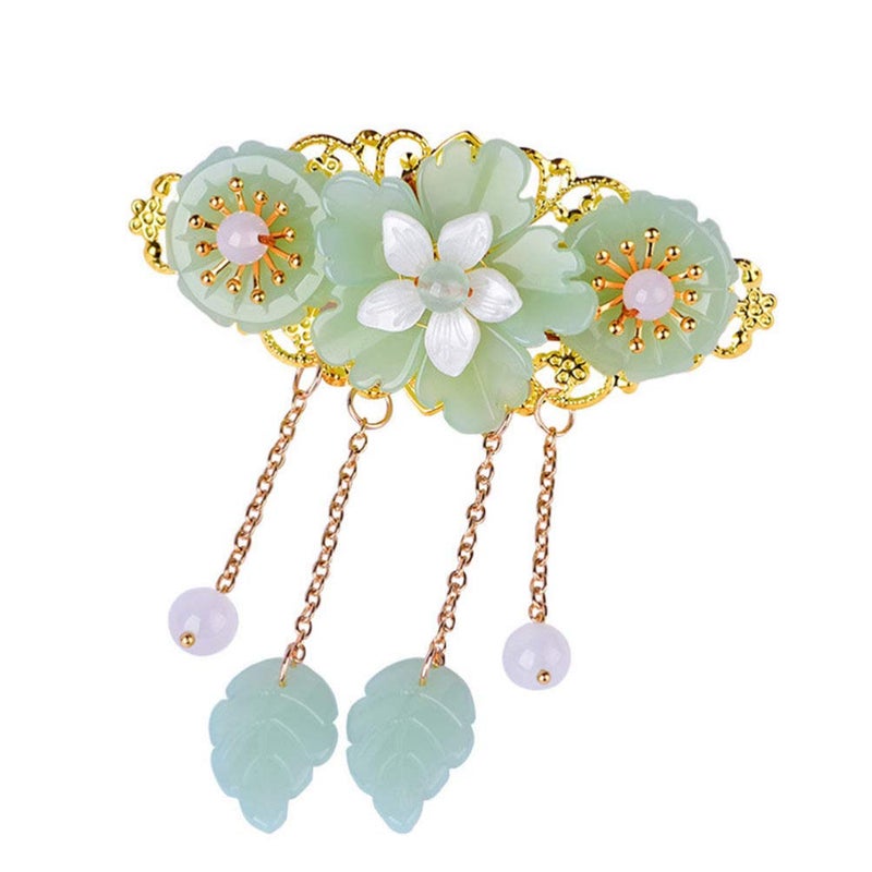 minkissy Glazed Flower Hair Clip 3.74X3.14 Inch Jade Hair Accessories Chinese Style Barrette for Women Festival Party Daily Use - Image 1